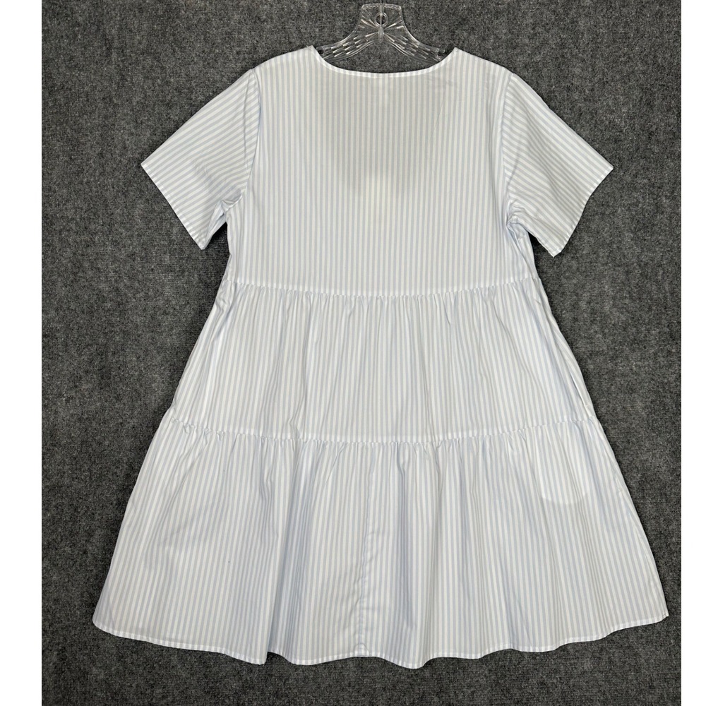 A New Day Womens Striped Tiered Babydoll Mini Dress‎ M Blue White Coastal Summer - Picture 4 of 12